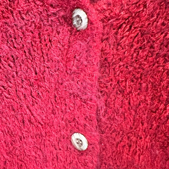 CJ Banks Fuzzy Soft Mohair Blend Deep Red Button Front Cardigan Sweater 1X - Picture 7 of 11